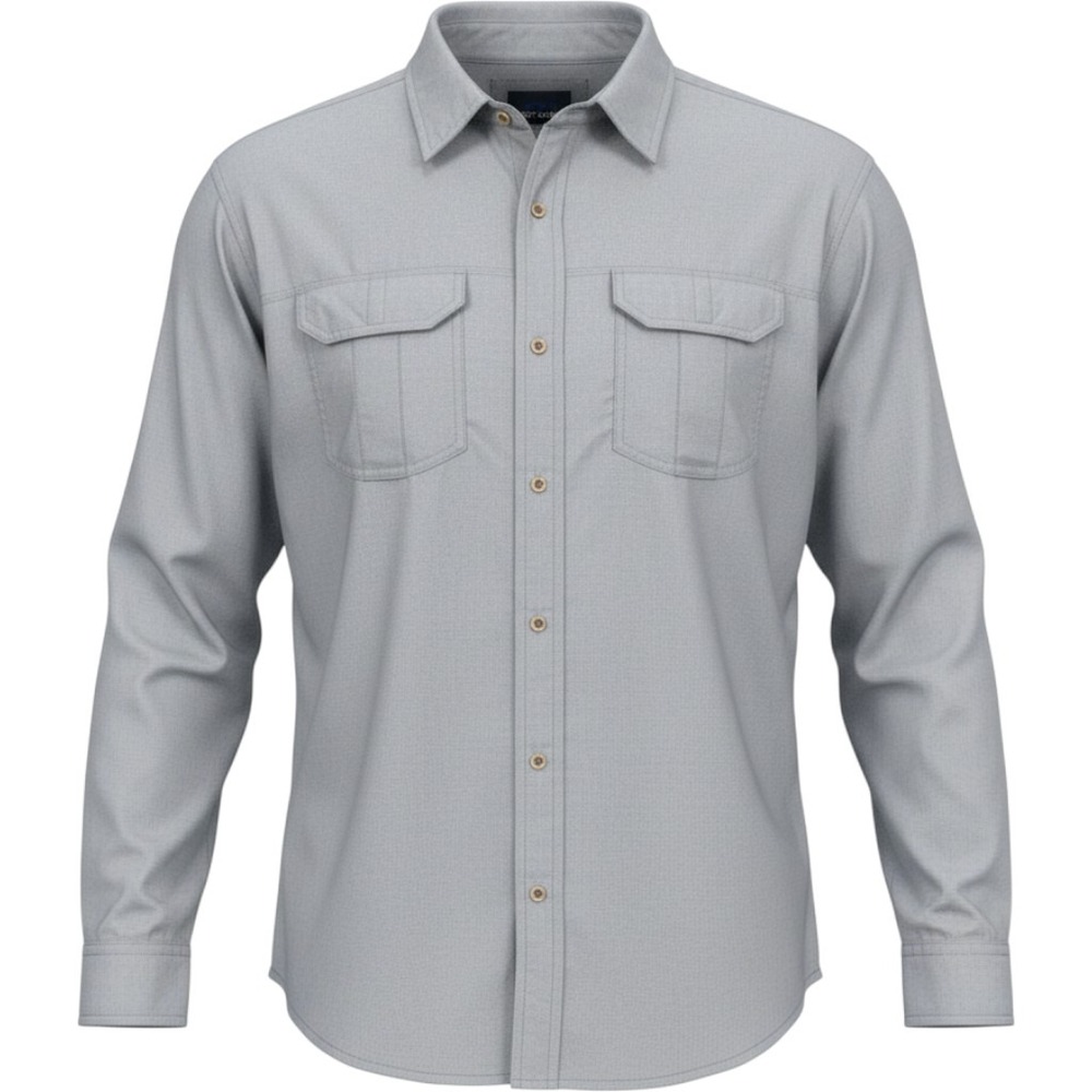 prAna Long Sleeve Button Down Shirt XL Grey Outdoor Hiking Roll Tab Pocket